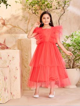 Aarika - Party Wear Gajri Colour Solid Net Gown