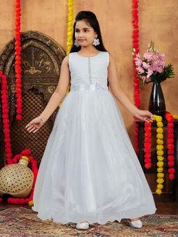Aarika - Party Wear White Colour Solid Net Gown (Set of 2)