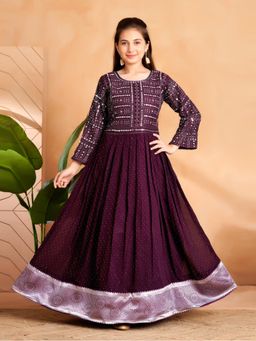 Aarika - Ethnic Wear Wine Colour Mirror Embroidery Gown