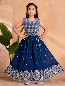 Aarika - Ethnic Wear Teal Blue Colour Mirror Thread Embroidery Gown