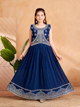 Aarika - Ethnic Wear Navy Blue Colour Mirror Thread Embroidery Gown