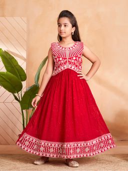 Aarika - Ethnic Wear Rani Colour Mirror Thread Embroidery Gown
