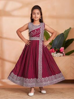 Aarika - Ethnic Wear Purple Colour Mirror Thread Embroidery Gown