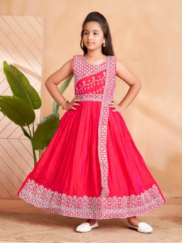 Aarika - Ethnic Wear Rani Colour Mirror Thread Embroidery Gown