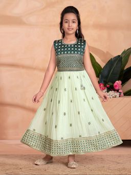Aarika - Ethnic Wear Sea Green Colour Mirror Thread Embroidery Gown