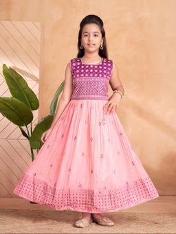 Aarika - Ethnic Wear Peach Colour Mirror Thread Embroidery Gown