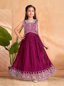 Aarika - Ethnic Wear Wine Colour Mirror Thread Embroidery Gown