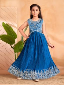 Aarika - Ethnic Wear Teal Blue Colour Mirror Thread Embroidery Gown