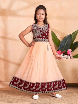 Aarika - Ethnic Wear Maroon-Peach Colour Mirror Thread Embroidery Gown