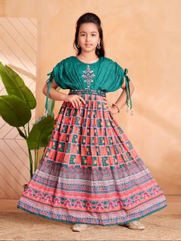 Aarika - Ethnic Wear Green-Rani Colour Embroidery Printed Gown