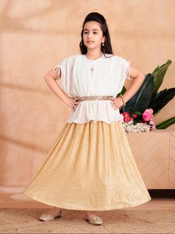Aarika - Ethnic Wear Cream-Fawn Colour Solid Gown with Belt (Set of 2)