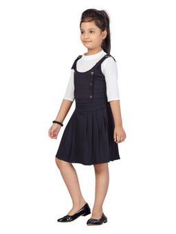 Aarika - Party Wear White-Navy-Blue Colour Solid Blended Dress