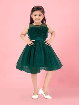 Aarika - Party Wear Green Colour Solid Nylon Frock