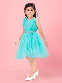 Aarika - Party Wear Turquoise Colour Solid Georgette Frock