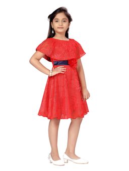 Aarika - Party Wear Red Colour Self Design Net Frock