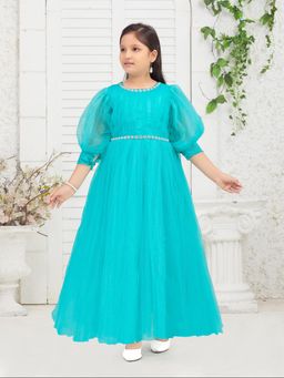 Aarika - Party Wear Sea Green Colour Solid Stone Lace Net Gown