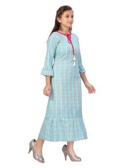 Aarika - Party Wear Firozi Colour Cotton Self Design Midi Dress