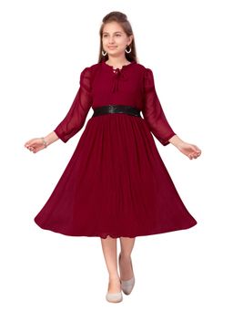 Aarika - Wine Colour Georgette Midi Dress