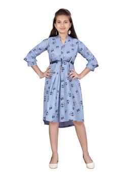 Aarika - Blue Colour Cotton Midi Dress with Belt (Set of 2)