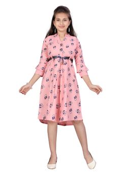 Aarika - Pink Colour Cotton Midi Dress with Belt (Set of 2)