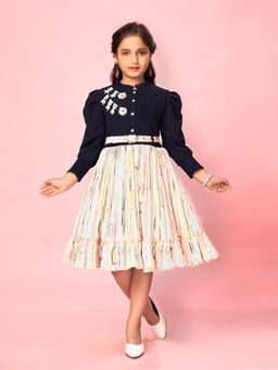 Aarika - Peach-Navy Blue Colour Georgette Embroidery Frock (Set of 2)