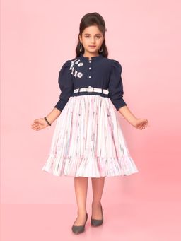 Aarika - Pink-Navy Blue Colour Georgette Embroidery Frock (Set of 2)