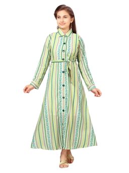 Aarika - Green Colour Cotton Maxi Dress with Belt (Set of 2)