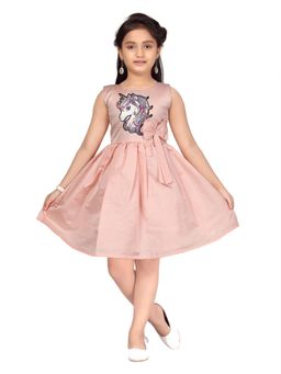Aarika - Peach Colour Unicorn Patch Frock