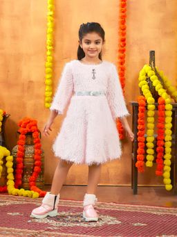 Aarika - Party Wear Pink Colour Solid Winter Woolen Dress With Belt (Set of 2)