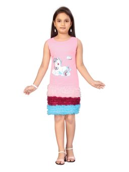 Aarika - Pink Round Neck Rubber Print Dress