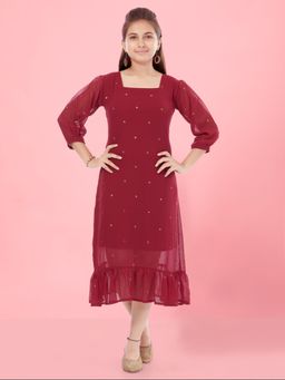 Aarika - Maroon Colour Midi Dress