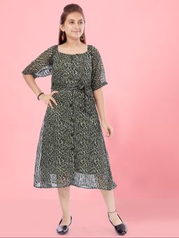 Aarika - Green Colour Georgette Midi Dress