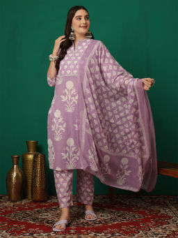 ANAISA - Purple Floral Kurta with Pant and Dupatta (Set of 3)