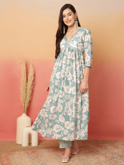 ANAISA - Blue Floral Kurta and Pant (Set of 2)