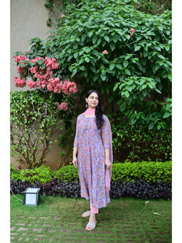 KAHVA - Purple Floral Kurta with Pant and Dupatta (Set of 3)