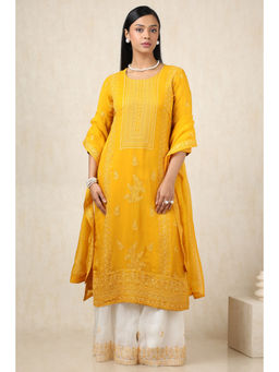 Soch - Mustard Embroidered Kurta with Palazzo and Dupatta (Set of 3)