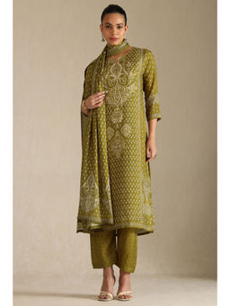 Soch - Olive Printed Kurta with Pant and Dupatta (Set of 3)