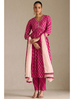 Soch - Pink Floral Kurta with Pant and Dupatta (Set of 3)