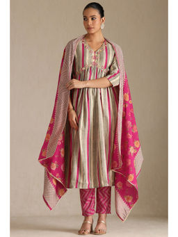 Soch - Grey Stripes Kurta with Pant and Dupatta (Set of 3)