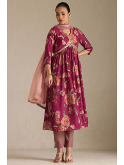 Soch - Magenta Floral Kurta with Pant and Dupatta (Set of 3)