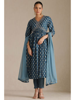 Soch - Blue Floral Kurta with Pant and Dupatta (Set of 3)