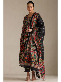 Soch - Black Floral Kurta with Pant and Dupatta (Set of 3)