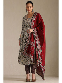 Soch - Grey Floral Kurta with Pant and Dupatta (Set of 3)