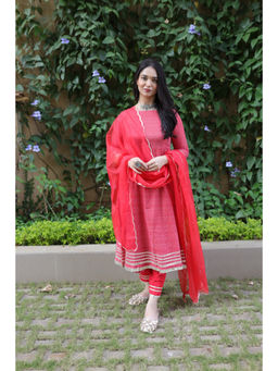 KAHVA - Red Printed Kurta with Pant and Dupatta (Set of 3)