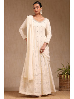 Soch - Cream Embroidered Anarkali Kurta with Leggings and Dupatta (Set of 3)