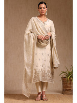 Soch - Cream Embroidered Kurta with Pant and Dupatta (Set of 3)