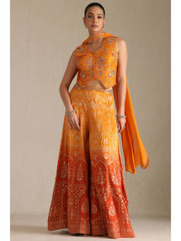 Soch - Orange Embroidered Blouse with Palazzo and Dupatta (Set of 3)