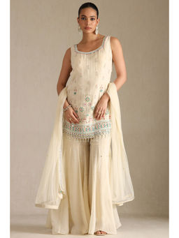 Soch - Cream Embroidered Kurti with Sharara and Dupatta (Set of 3)