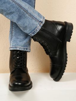 Teakwood - Men Black Leather Combat Boots