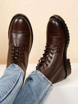 Teakwood - Men Dark Brown Leather Combat Boots